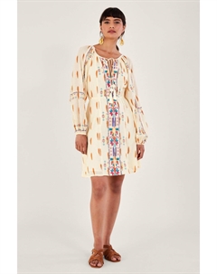 Короткое платье натурального цвета с ацтекским принтом и вышивкой Monsoon