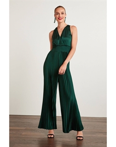 Плиссированный атласный комбинезон с узлом спереди, зеленый Next