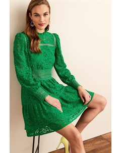Кружевное мини-платье с длинными рукавами, зеленый Next