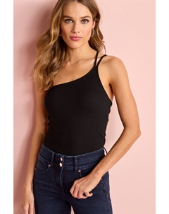 Топ на одно плечо в рубчик с двумя бретелями, черный Next