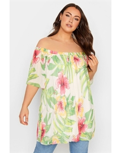 Плиссированная двухслойная блузка с вырезом бардо, белый Yours