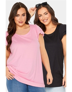 Комплект из 2 футболок с рюшами, черный Yours