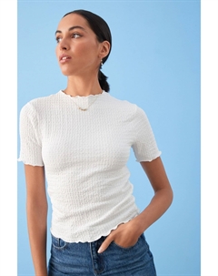 Текстурированный топ с короткими рукавами и салатовым краем, белый Next