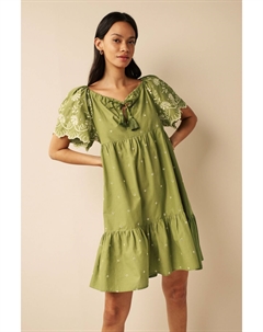 Мини-кафтан с короткими рукавами и вышивкой, зеленый Next