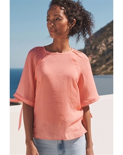 Блуза с круглым вырезом и завязками на рукавах, розовый Next