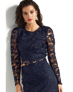 Кружевной топ с длинными рукавами для особых случаев, синий Next
