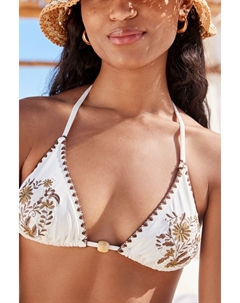 Верх бикини с треугольными чашками и вышивкой, бежевый Next