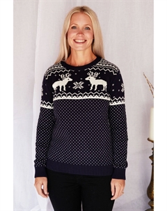 Женский рождественский свитер Fairisle с оленями, синий The little tailor