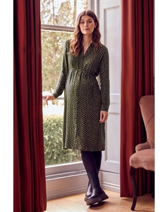 Платье-рубашка в горошек с завязками, хаки Jojo maman bébé