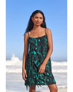 Летнее мини-платье на бретелях и бахроме, зеленый Next