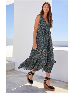 Летнее платье миди с глубоким вырезом и рюшами, синий Next