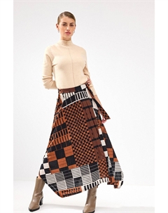 Асимметричная юбка миди со складками, коричневый Next