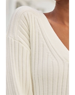 Свитер в рубчик с V-образным вырезом, белый Next