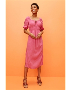 Платье с пышными рукавами и льном, розовый Next