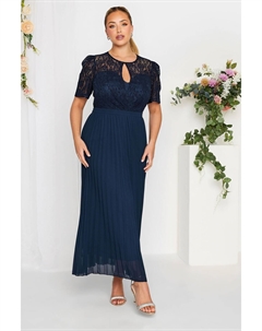 Платье макси из плиссированного кружева с пышными рукавами для особых случаев London, синий Yours