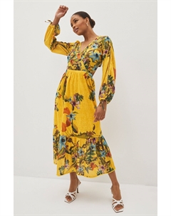 Платье миди с длинными рукавами и V-образным вырезом, желтый Next