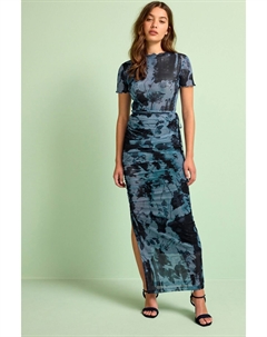 Юбка макси со сборкой из сетки и разрезом, синий Next