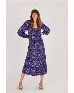 Фиолетовое платье миди Isla Ikat из органической вискозы с принтом и оборками, фиолетовый Monsoon