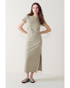 Платье-макси в рубчик-колонну футболочного кроя с разрезом, серый Next