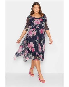 Сетчатое платье London с драпированным вырезом, синий Yours