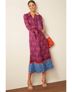 Платье-рубашка миди с длинными рукавами и поясом, розовый Next