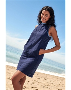 Мини-платье без рукавов из смесового льна, синий Next