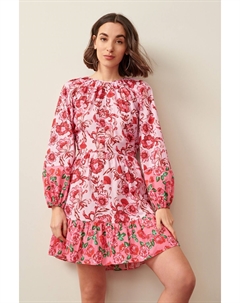 Летнее мини-платье из 100% хлопка с длинными рукавами, розовый Next