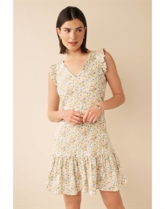 Льняное мини-платье с завязкой сзади и рюшами на рукавах, белый Next