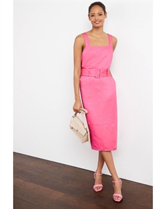 Платье миди с поясом и льном, розовый Next