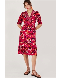 Красное сетчатое платье миди с леопардовым вырезом LENZING ECOVERO, красный Monsoon