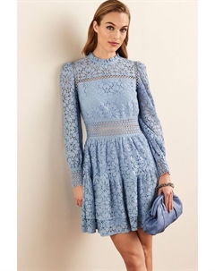 Кружевное мини-платье с длинными рукавами, синий Next