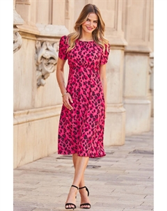 Платье миди с анималистичным принтом и короткими рукавами, розовый Sosandar