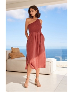 Летнее платье миди на одно плечо из 100% льна, розовый Next