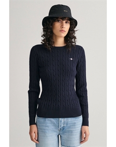 Свитер из хлопка стрейч с круглым вырезом и косой вязки, синий Gant