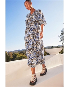 Летнее платье-кафтан макси с V-образным вырезом, синий Next