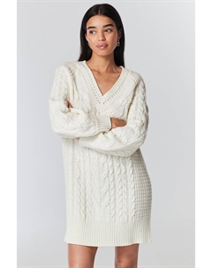 Платье с V-образным вырезом косой вязки, белый Next