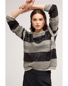 Полосатый свитер с декоративной вышивкой пайетками, черный Next