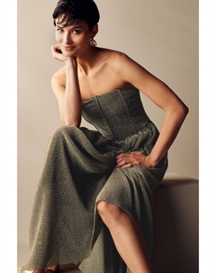 Платье миди металлик без бретелек с корсетом, серебряный Next