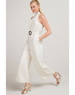 Льняной комбинезон с поясом, бежевый Next