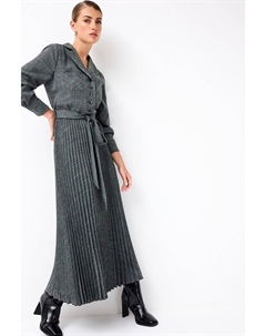 Плиссированное платье миди с длинными рукавами, серый Next