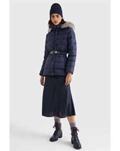 Синий пуховик с капюшоном из искусственного меха, синий Tommy hilfiger