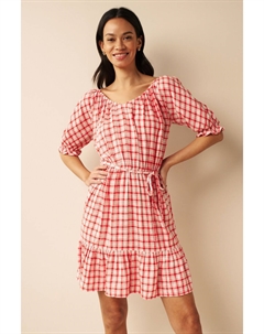 Мини-платье с пышными рукавами и льном, белый Next