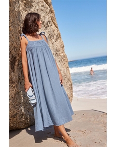 Летнее платье макси с завязанными бретелями, синий Next