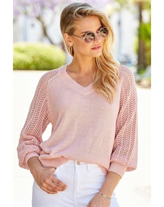 Свитер с V-образным вырезом и ажурными рукавами, розовый Sosandar