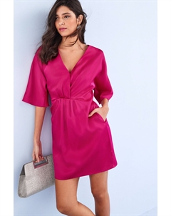 Атласное платье мини с драпировкой, розовый Next