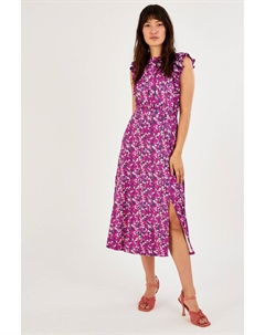 Пурпурное платье миди без рукавов с цветочным принтом и рюшами, фиолетовый Monsoon