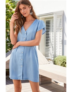 Мини-платье TENCEL на пуговицах, синий Next