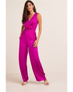Атласный комбинезон с V-образным вырезом сзади и широкими штанинами, розовый Next