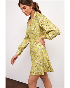 Атласное мини-платье с жаккардовым узором, желтый Next