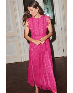 Кружевное платье миди крючком для особых случаев с короткими рукавами, розовый Next